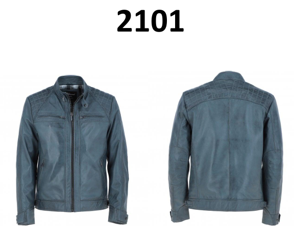 Nick Lable A One Leagther Men's Quilted Shoulder Blue Leather Jacket (Style 2101)