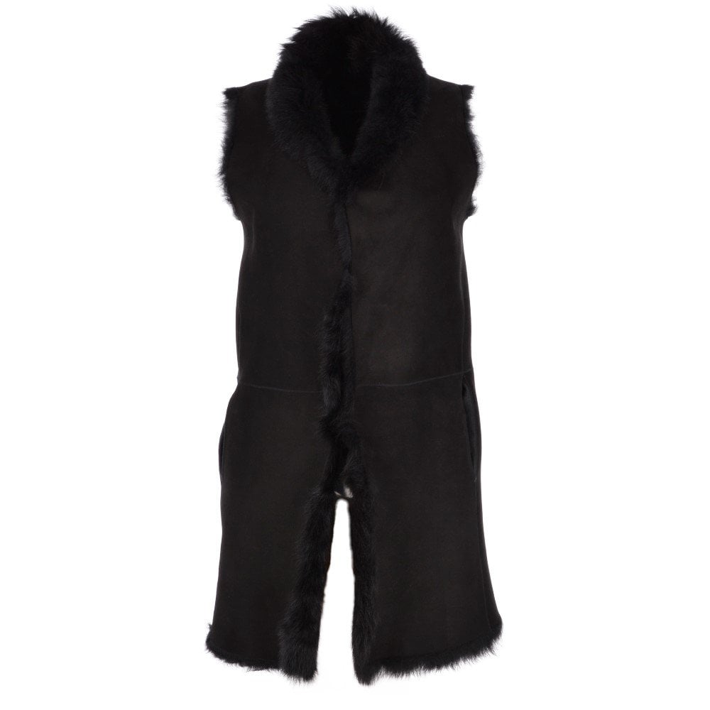 3/4 Length Toscana Suede Leather Gilet Black : Nekhii