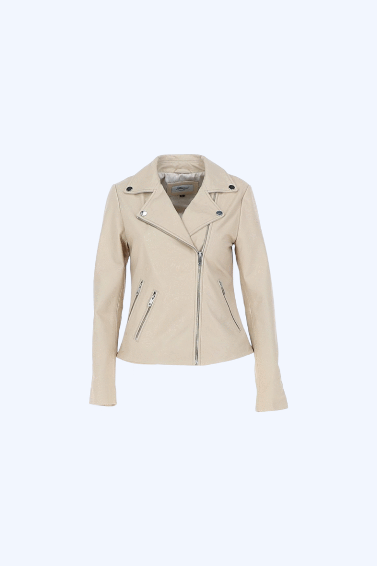Minimalist Moto Jacket – Soft Beige Leather Look