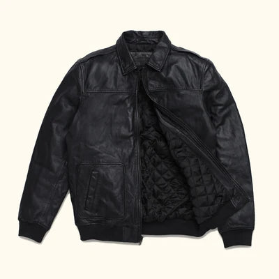 Maverick Leather Bomber Jacket:Vintage Black
