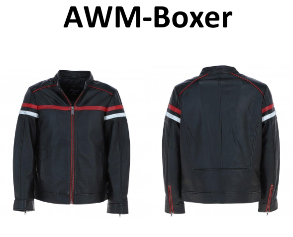 Nick Lable A One Leagther Men's Racing Stripe Black Leather Jacket (AWM-Boxer)