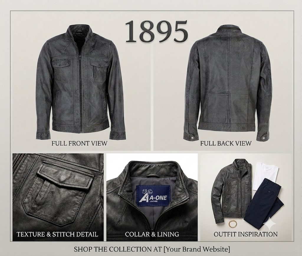 Nick Lable A One Leagther Men's Distressed Grey Leather Field Jacket (Style 1895)