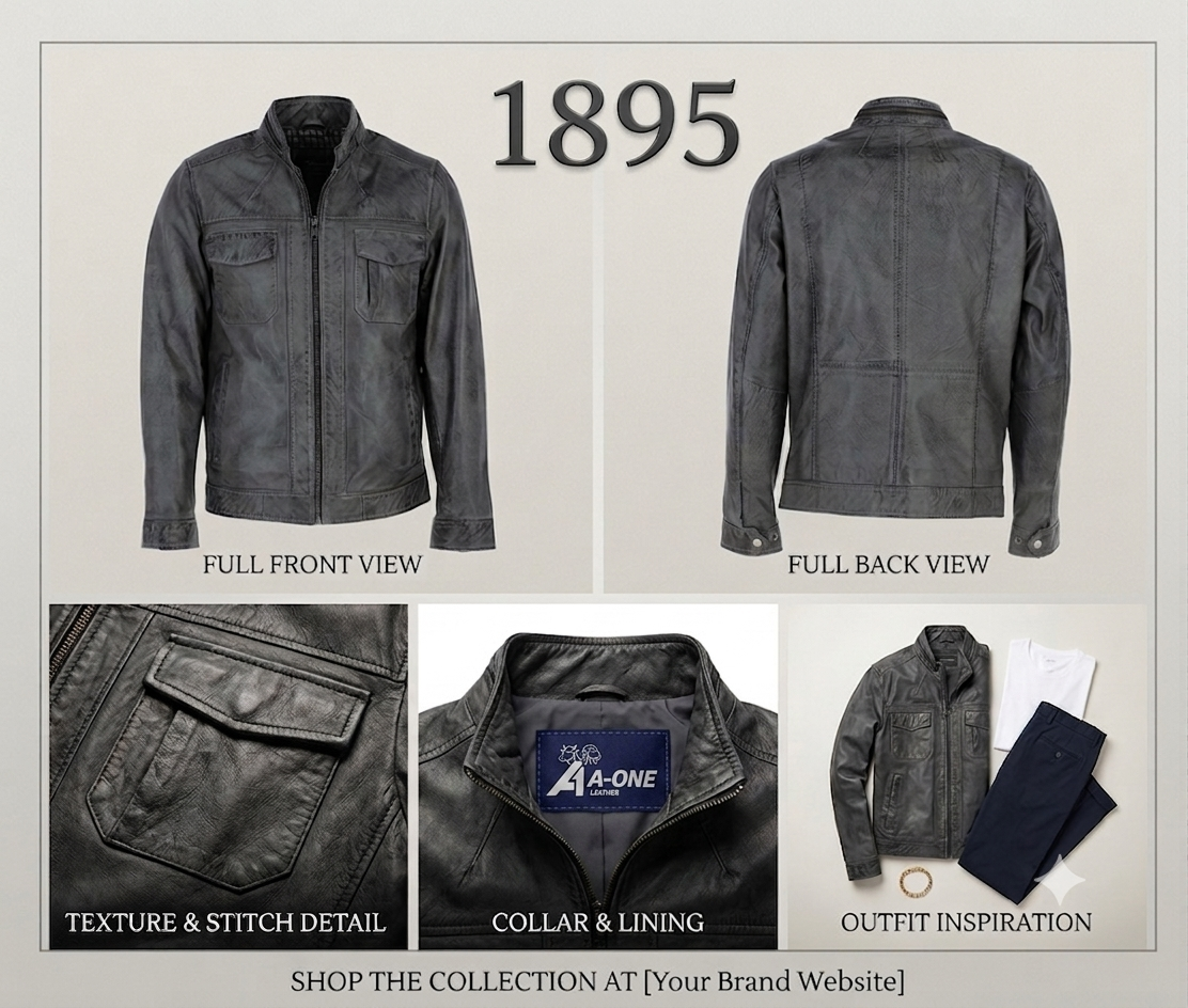 Nick Lable A One Leagther Men's Distressed Grey Leather Field Jacket (Style 1895)