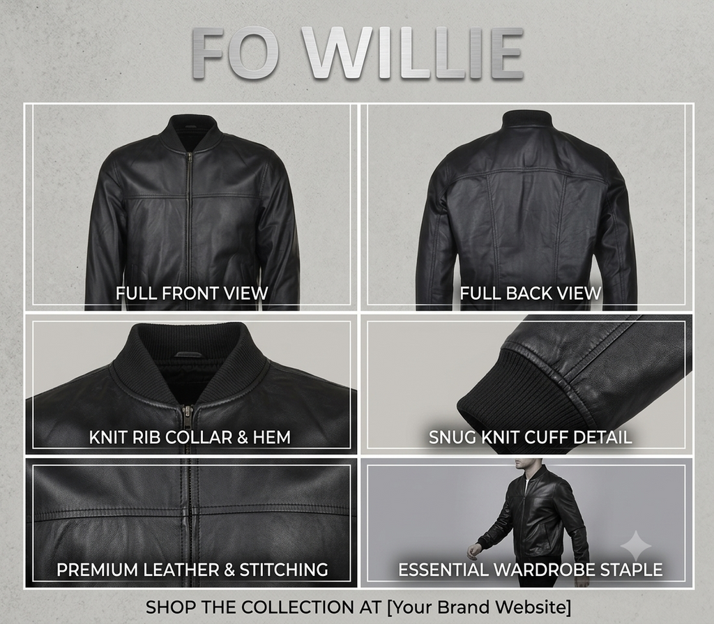 Nick Lable A One Leagther Men's Classic Black Leather Bomber Jacket (Style FO WILLIE)