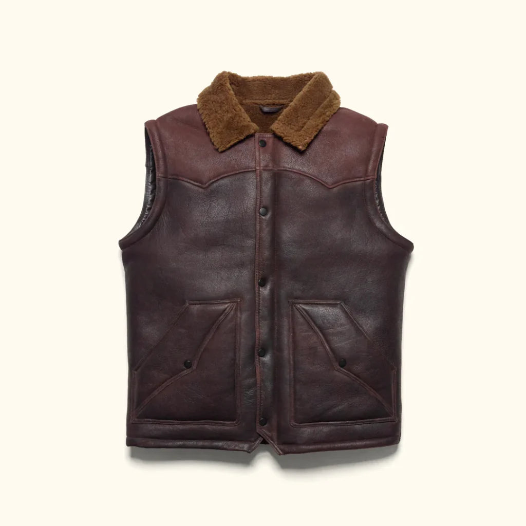 Jackson Leather Shearling Vest:Brown