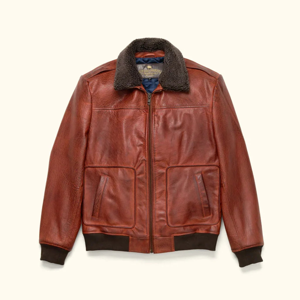 Limited Maverick Leather Bomber Jacket Buffalo Grain Brown