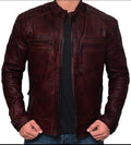 Men’s Maroon Slim-Fit Leather Biker Jacket Men’s Maroon Slim-Fit Leather Biker Jacket