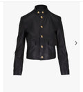Women's Black Cropped Genuine Leather Jacket with Gold Button Closure