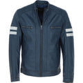 Leather Biker Jacket with Bold Contrasting Stripe Navy AWM-NOVA