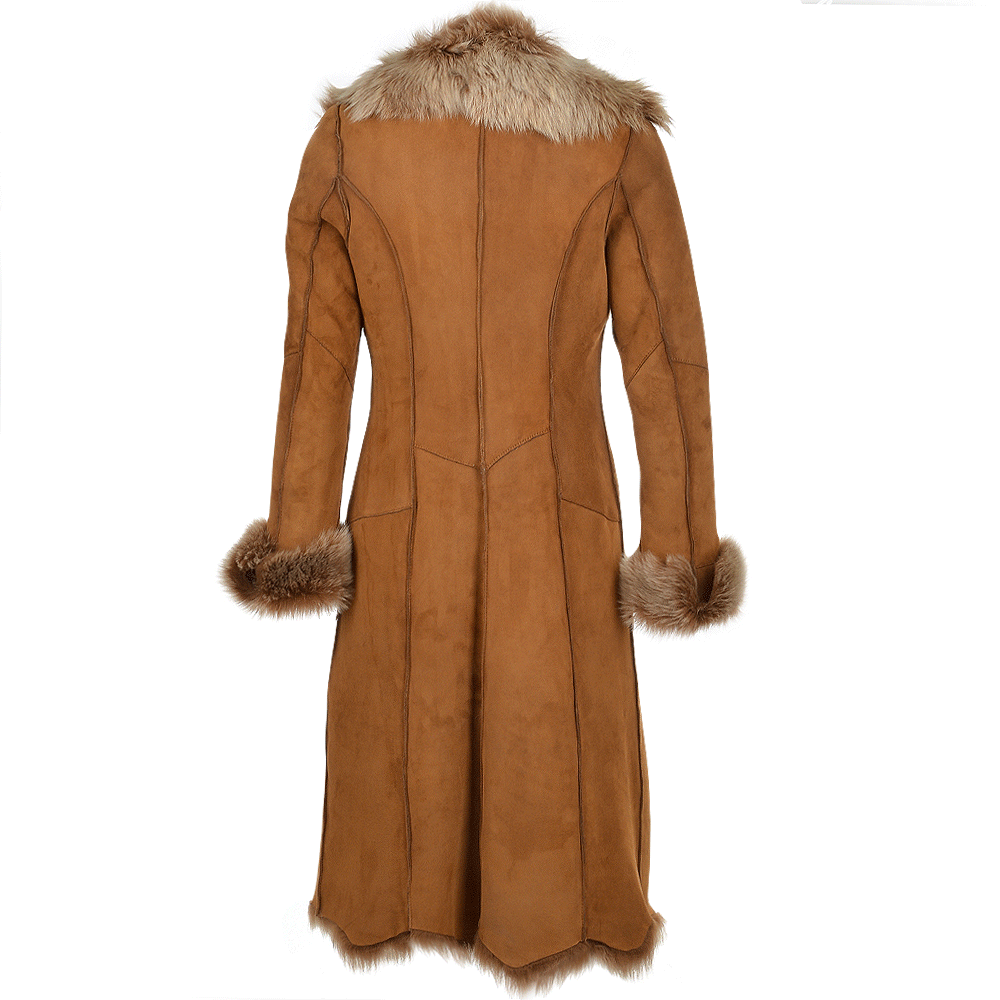 Long Length Toscana Suede Leather Coat Tan : Alaska