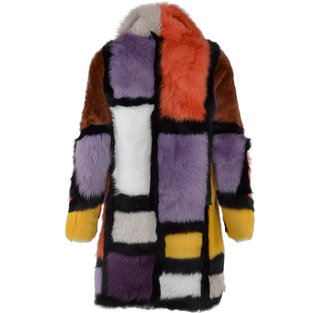 Luxury Patchwork Art Reversible Sheepskin Coat Multi : Monet