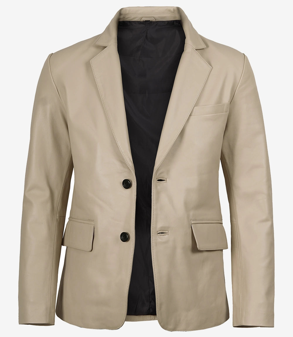 Men’s Beige Real Leather Blazer Jacket