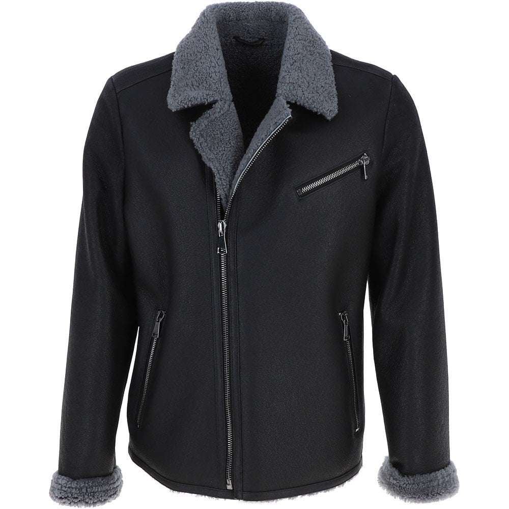 Men’s Side Zip Sheepskin Pilot Jacket – Black B9 Bomber