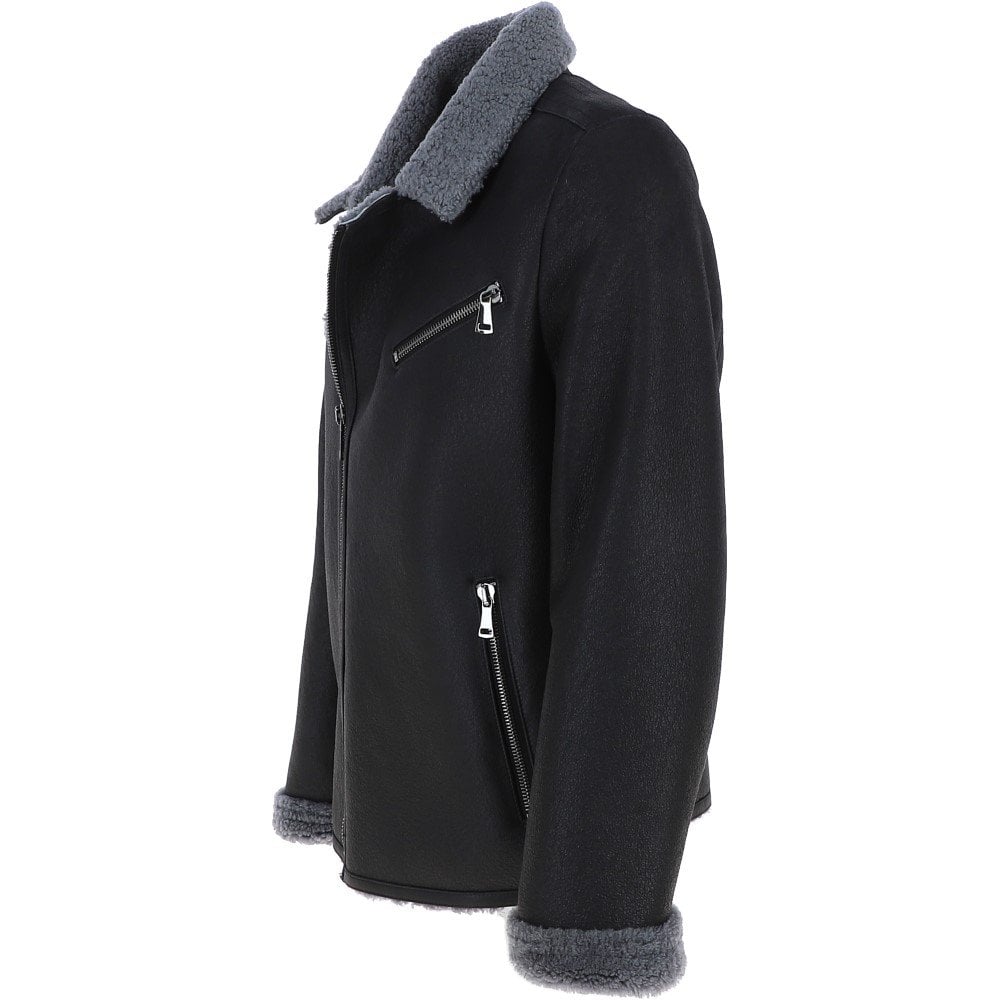 Men’s Side Zip Sheepskin Pilot Jacket – Black B9 Bomber