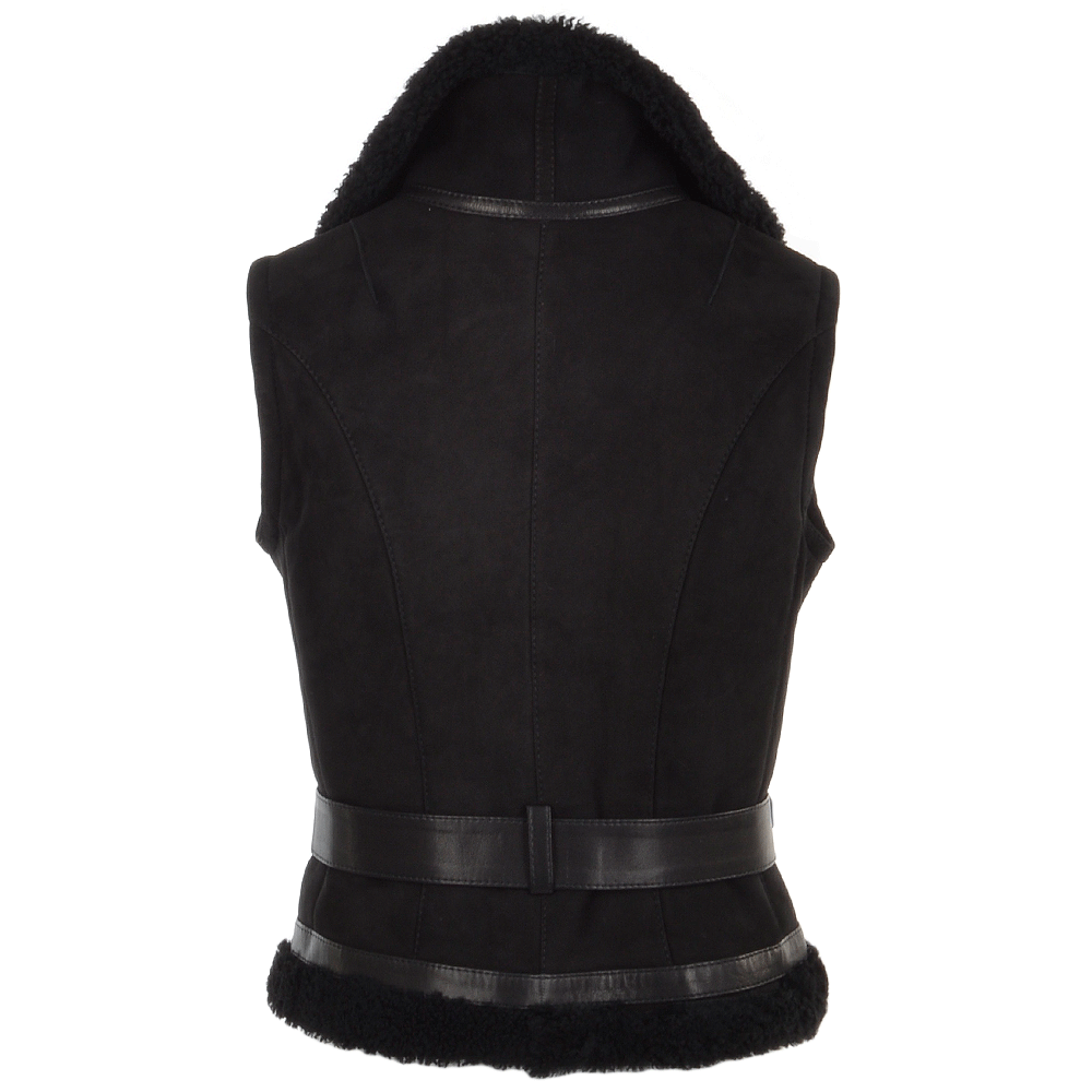 Shearling Leather and Suede Biker Gilet Black/suede : Indiana