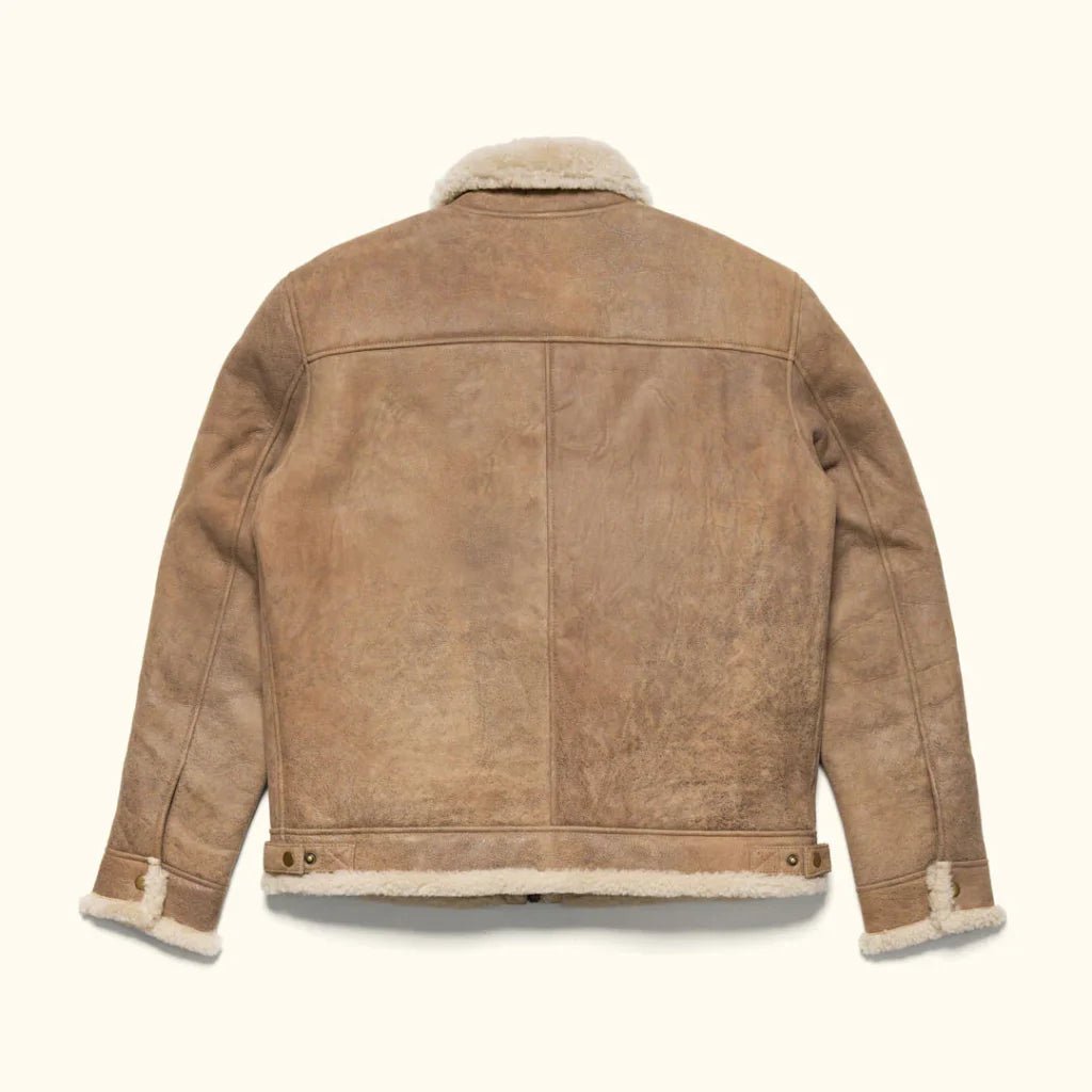 Shearling Leather Bomber Jacket:Sandstone Brown