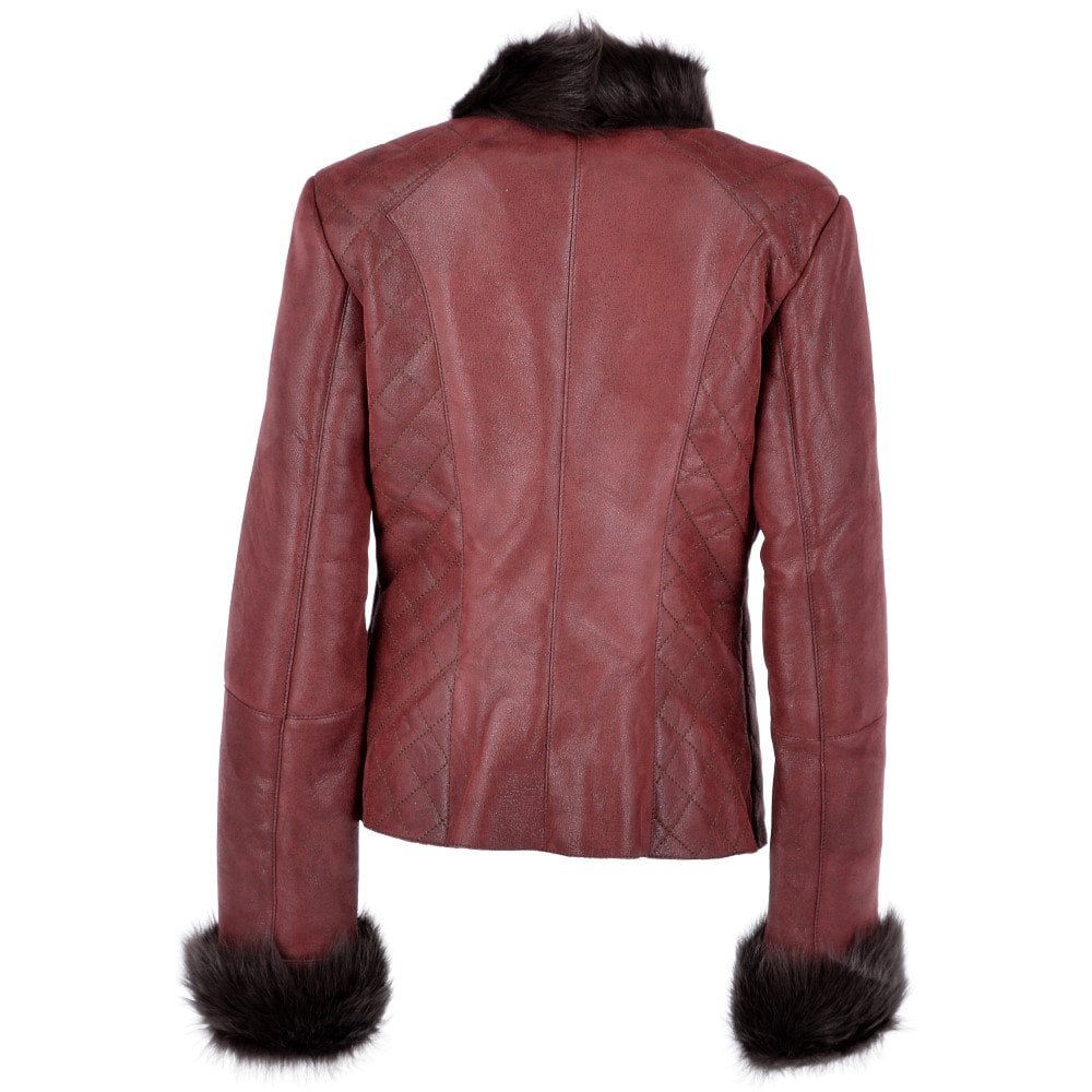 Short Toscana Biker Style Sheepskin Jacket Bordeaux: Evelyn