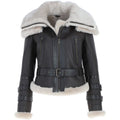 Womens Aviator Shearling Leather Jacket BrownCream KB-451 DC