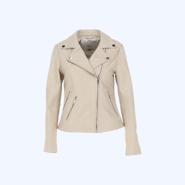 Minimalist Moto Jacket – Soft Beige Leather Look