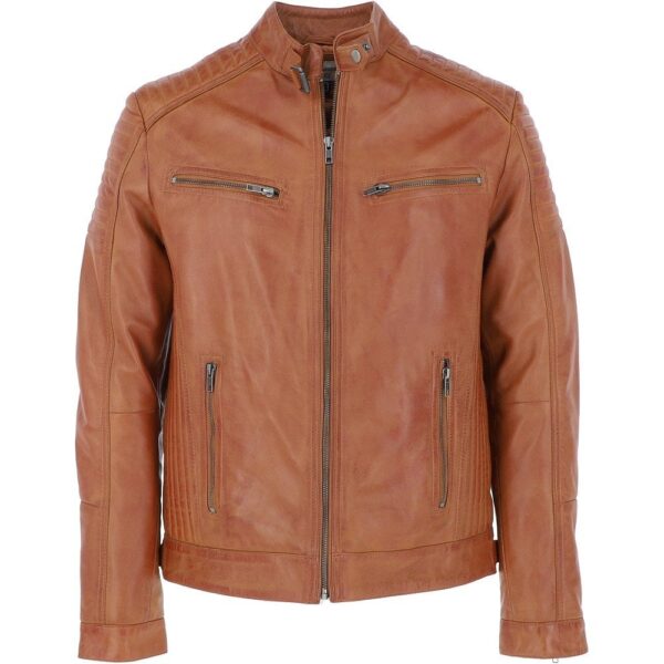 Mens Leather Biker Jacket Tan: Axel
