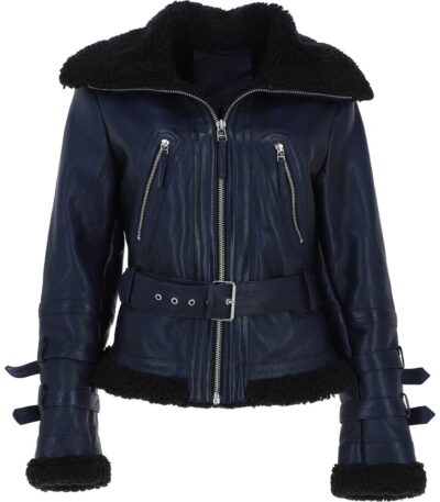 Women's Aviator Biker Jacket Blue/Black: 2420