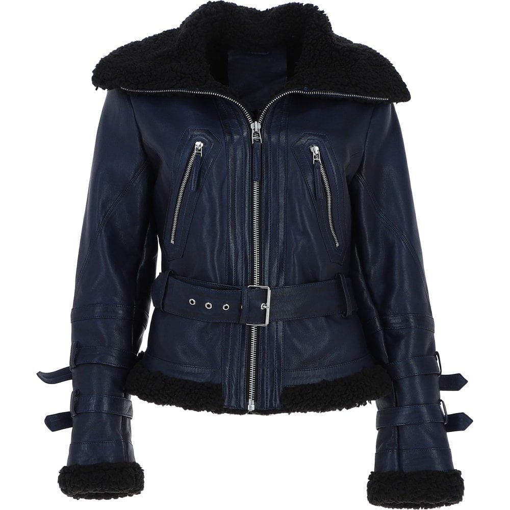 Women's Aviator Biker Jacket Blue/Black: 2420