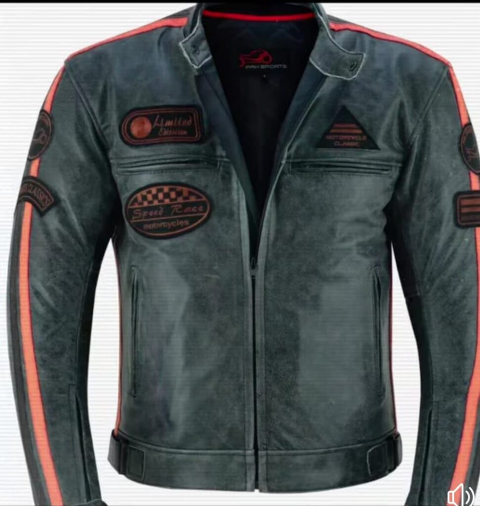 Men’s Vintage Black Racer Leather Jacket with Patche