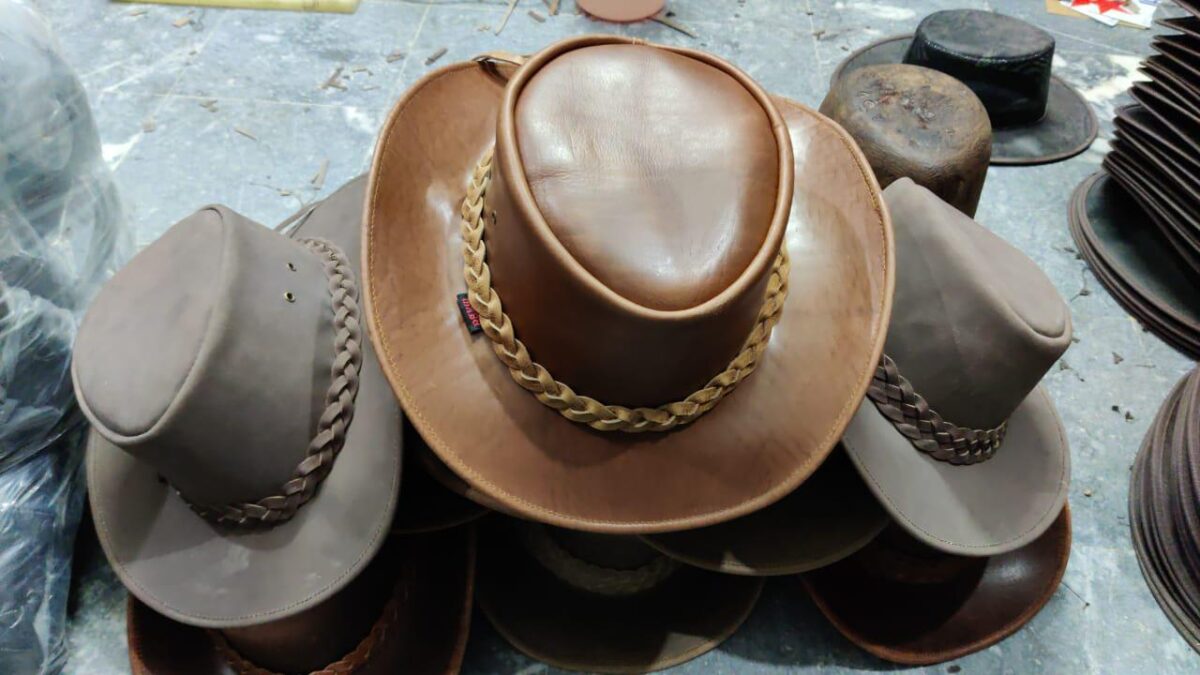 Western leather cowboy hat