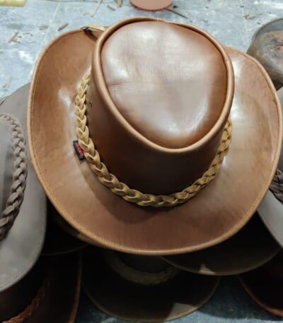 Western leather cowboy hat